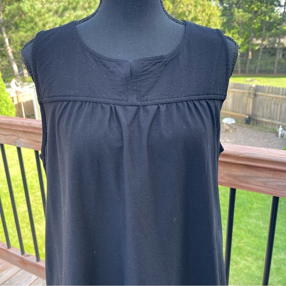 Eileen Fisher Black Knit Split Neck Sleeveless Dress Sz Large Summer Above Knee - Picture 2 of 13